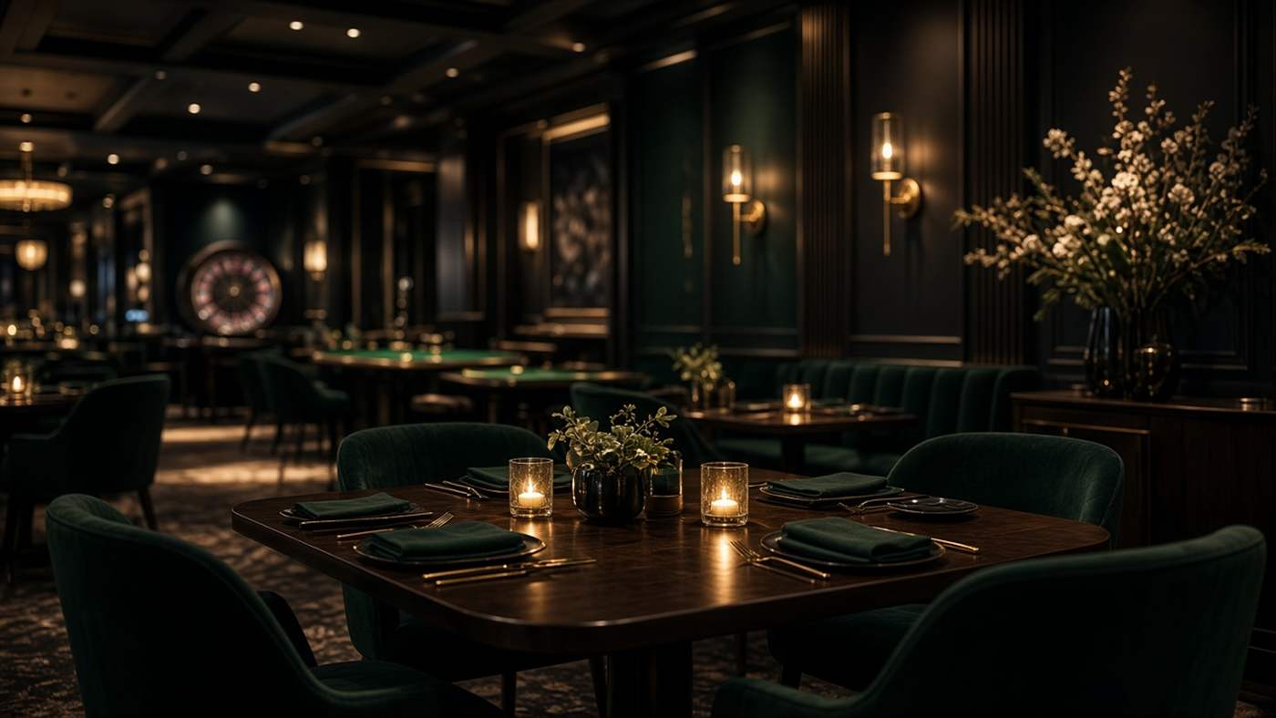 Salle élégante de BistroLuxeFR avec ambiance restaurant et salon de jeux